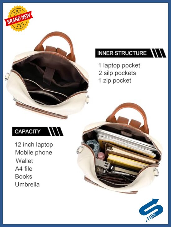 Genuine Leather Backpack for Women Soft Large Capacity Daypack Fits Laptop